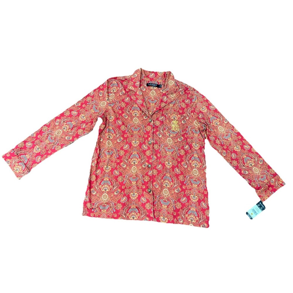 Ralph Lauren Women's Cotton Red Paisley Pajama Top Button Front M New With Tags